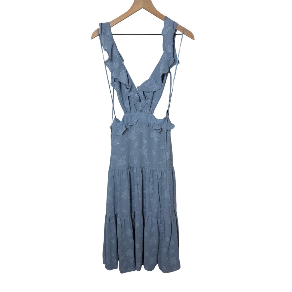 ASTR The Label Maxi Dress Sz Small Dusty Blue Ruffle Cutout Floral Formal Party - Picture 2 of 7
